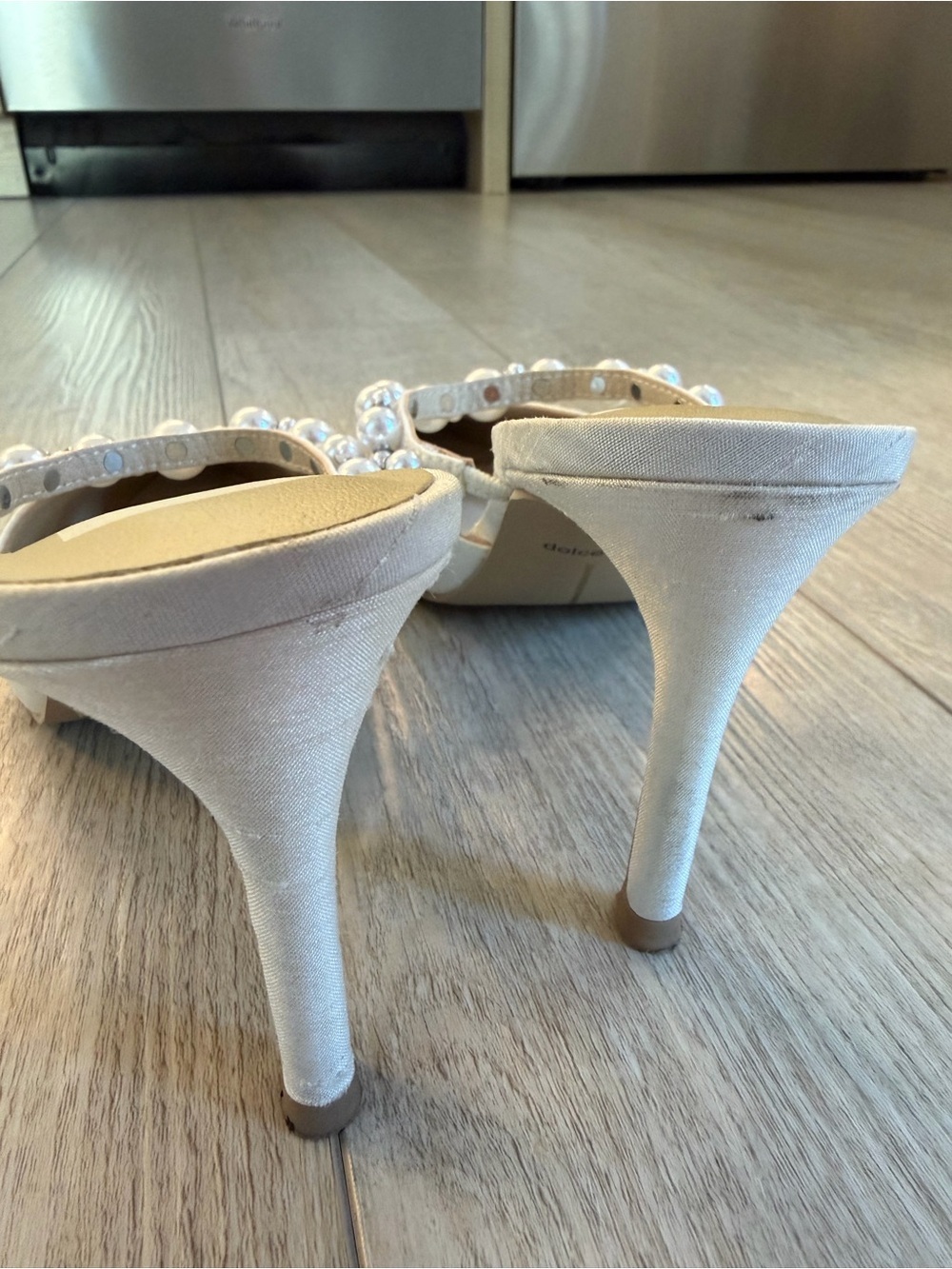 Dolce Vita Ivory Pearl-Embellished Pointed Mule Heels - Picture 7 of 13